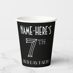 7th Birthday Party: Art Deco Style + Custom Name Paper Cups