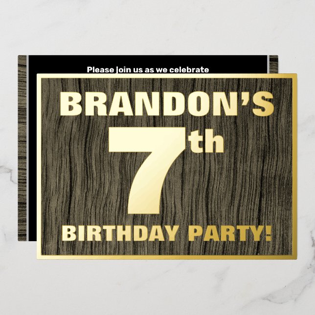7th Birthday Party: Bold, Faux Wood Grain Pattern (Front/Back)