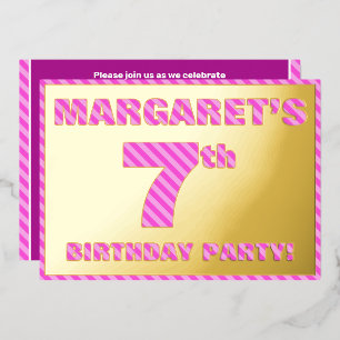7th Birthday Party — Bold, Fun, Pink Stripes # 7