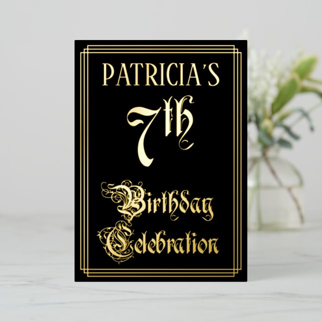 7th Birthday Party — Fancy Script & Custom Name (Standing Front)