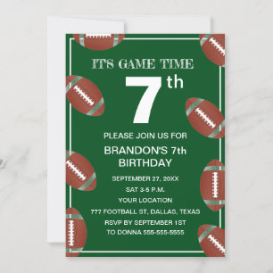 7th Birthday Party Football Green Sport Kids Boy Invitation