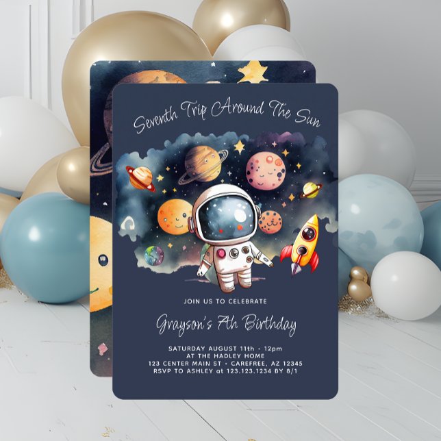 7th Birthday Party Outerspace Planets Invitation (Creator Uploaded)