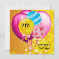 7th Birthday Party Pink Yellow Blue Balloons Girl