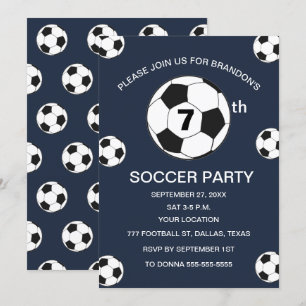 7th Birthday Party Soccer Blue Boys Sports Invitation