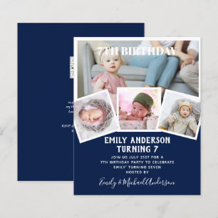 7TH Birthday Photo Collage Invite Boy Girl Mixed