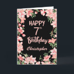 7th Birthday Pink Peach Watercolor Floral Black Card<br><div class="desc">7th Birthday Pink Peach Watercolor Floral Black Birthday Card. For further customisation,  please click the "Customise it" button and use our design tool to modify this template.</div>