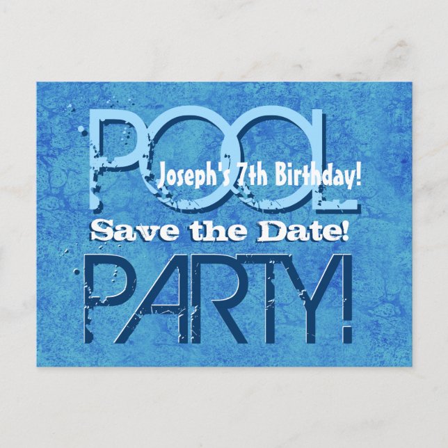 7th Birthday Pool Party Save the Date V007 Announcement Postcard (Front)