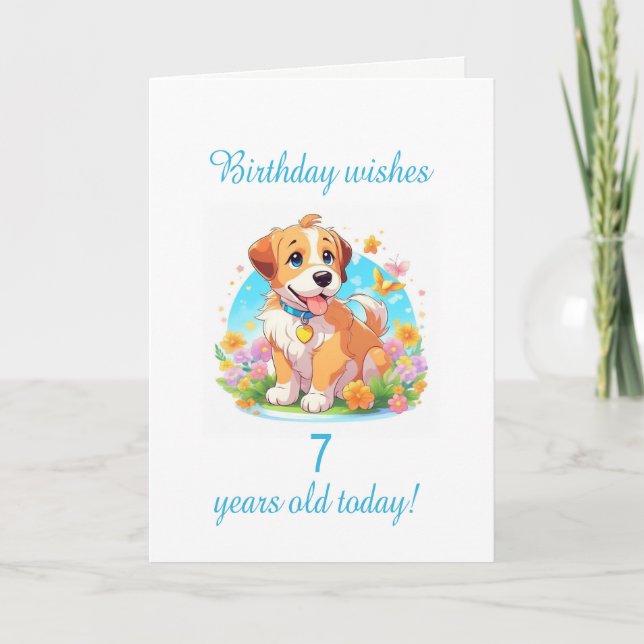 7th Birthday Puppy Dog  Card (Front)