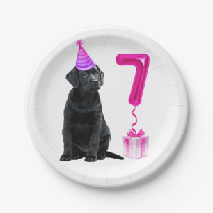 7th Birthday Puppy Theme- Cute Dog Pink Girl Pawty Paper Plate