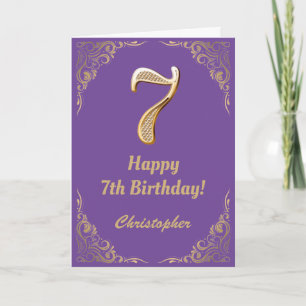 7th Birthday Purple and Gold Glitter Frame Card
