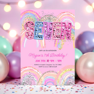 7th Birthday Rainbow Invitation