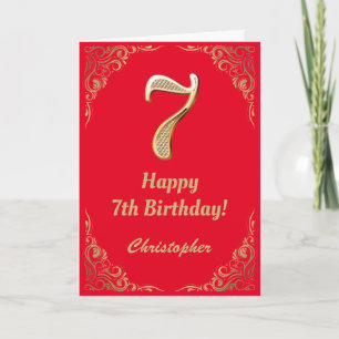 7th Birthday Red and Gold Glitter Frame Card