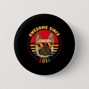7th Birthday Retro French Bulldog Awesome Since 20 6 Cm Round Badge