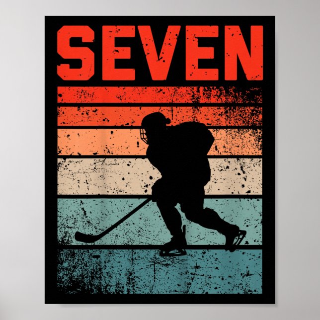 7th Birthday Retro Ice Hockey 7 Years Old Boy Girl Poster (Front)