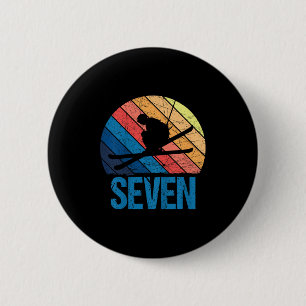 7th Birthday Retro Ski Skiing 7 Year Old Boys Girl 6 Cm Round Badge