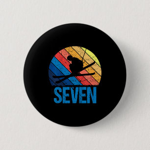 7th birthday retro ski skiing 7 year old boys girl 6 cm round badge