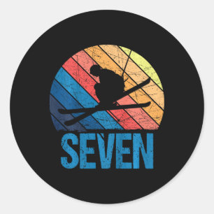 7th Birthday Retro Ski Skiing 7 Year Old Boys Girl Classic Round Sticker