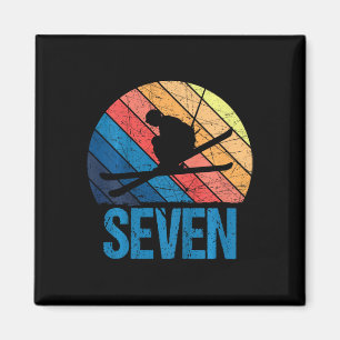 7th Birthday Retro Ski Skiing 7 Year Old Boys Girl Magnet