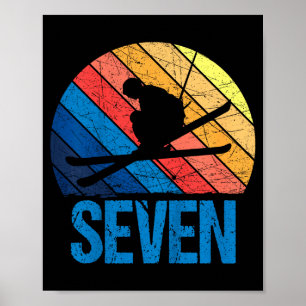 7th birthday retro ski skiing 7 year old boys girl poster