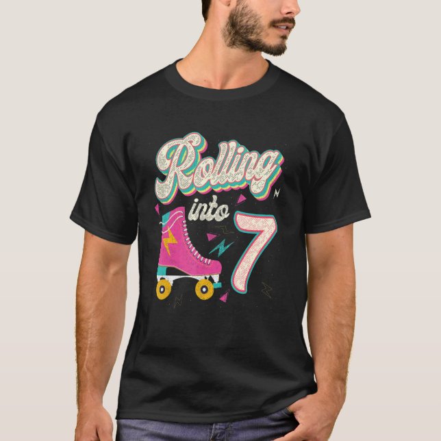 7th Birthday Roller Skates Rolling Into 7 Years Ol T-Shirt (Front)
