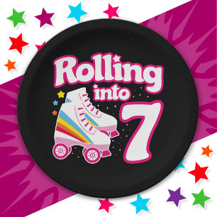 7th Birthday Roller Skating 7 Years Old Skate Paper Plate