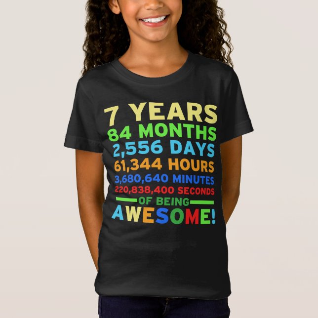 7th Birthday Shirt Boy Girl Seven Years of Awesome (Front)