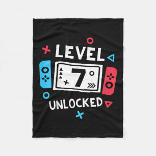 7th Birthday Shirt Boy Level 7 Unlocked Video Game Fleece Blanket