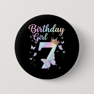 7th Birthday Shirt Girl Seven 7 Year Old Butterfly 6 Cm Round Badge
