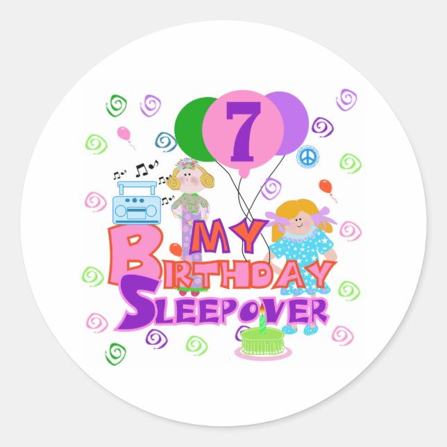 7th Birthday Sleepover Classic Round Sticker (Front)