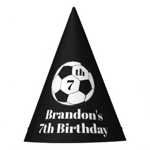 7th Birthday Soccer Football Black Boys Sport  Party Hat