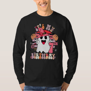 7th Birthday Spooky Boo 7 Years Old Groovy Retro 7 T-Shirt