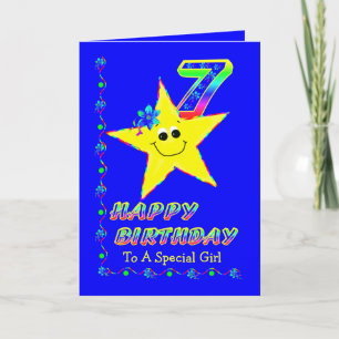 7th Birthday Stars for Girls Card
