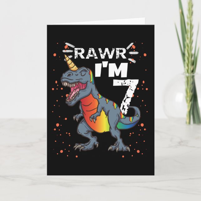 7th Birthday T Rex Dinosaur Card (Front)
