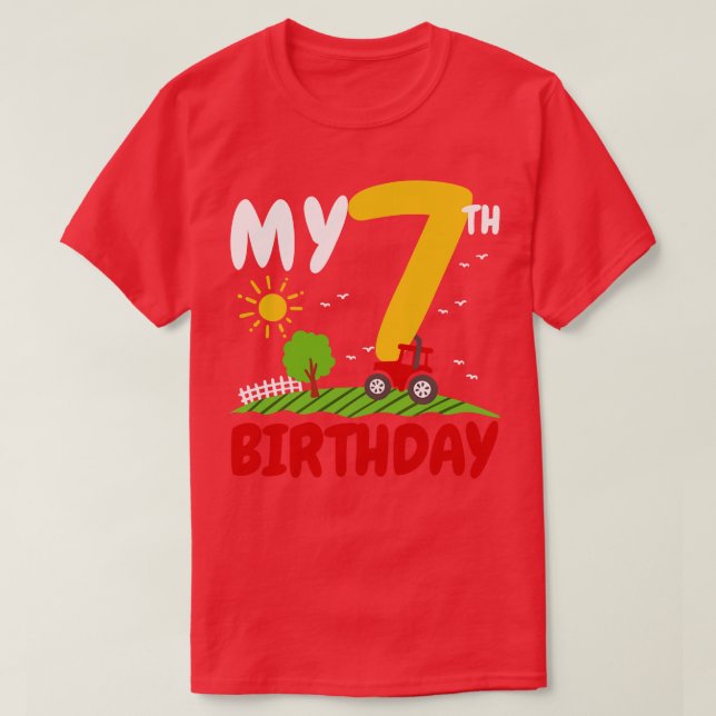 7th Birthday Tractor Farm Theme T-Shirt (Design Front)