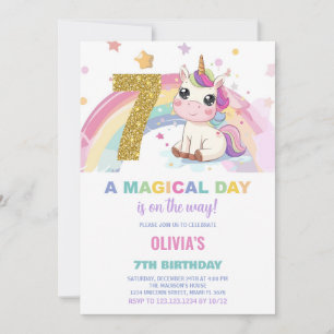 7th Birthday Unicorn Birthday Invitations