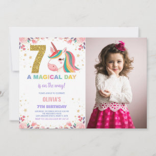 7th Birthday Unicorn Birthday Invitations photo