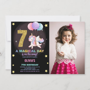 7th Birthday Unicorn Birthday Invitations photo