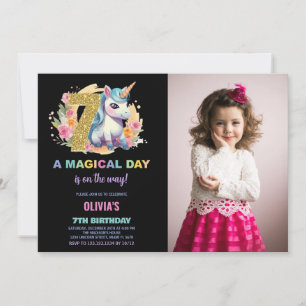 7th Birthday Unicorn Birthday Invitations photo