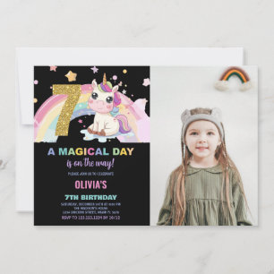 7th Birthday Unicorn Birthday Invitations photo
