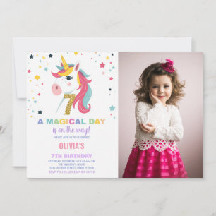 7th Birthday Unicorn Birthday Invitations photo