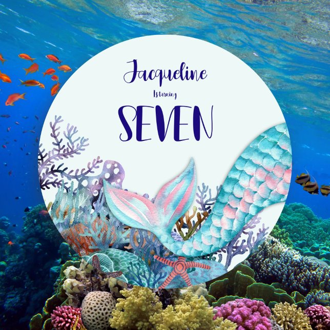 7th Birthday Watercolor Mermaid Under The Sea Invitation (Creator Uploaded)