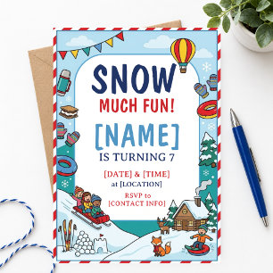 7th Birthday Winter Sledding Party Cute Woodland Invitation