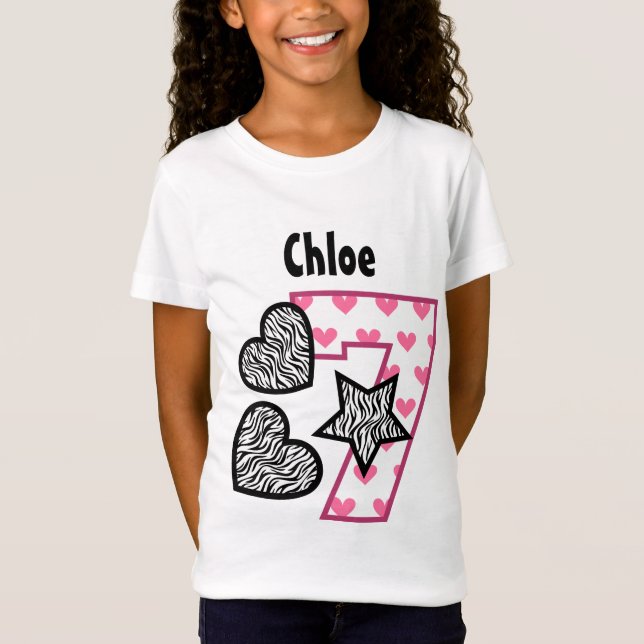 7th Birthday Zebra Hearts Seven Year Old 10F T-Shirt (Front)
