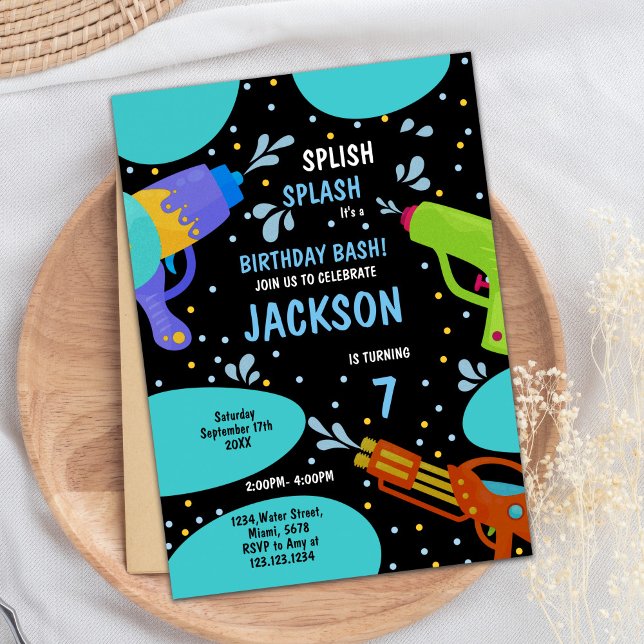 7th Black Green Water Gun Invitations (7th Black Green Water Gun Invitations)