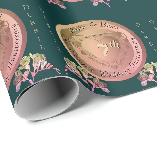 7th Copper Fresia Medallion Wedding Anniversary Wrapping Paper (Roll Corner)