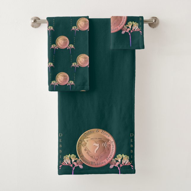 7th Copper Fresia Wedding Anniversary  Bath Towel Set (Insitu)