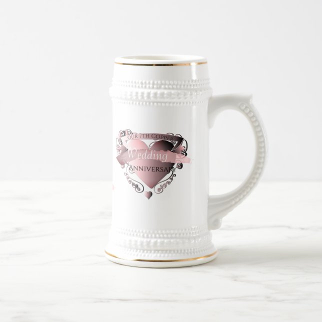 "7th Copper Wedding Anniversary" Heart Emblem Beer Stein (Right)