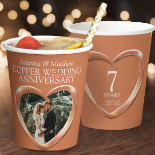 7th Copper Wedding anniversary heart photo Paper Cups