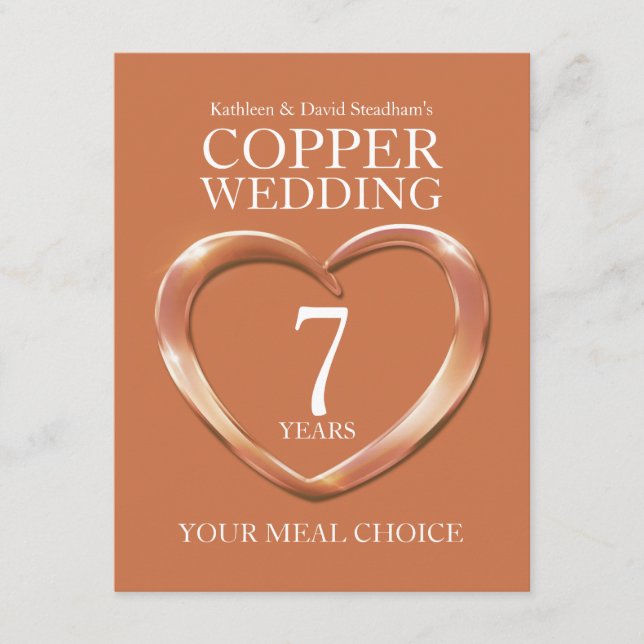 7th Copper Wedding Anniversary meal choice Enclosure Card (Front)