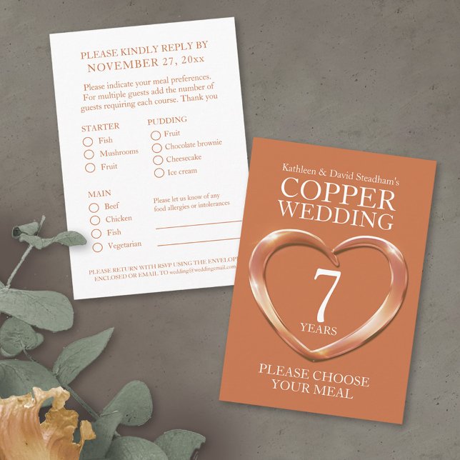 7th Copper Wedding Anniversary meal choice Enclosure Card (Creator Uploaded)